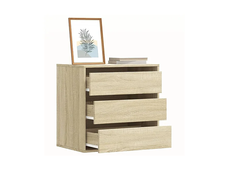 Petite commode 3 tiroirs Basko 60cm - Fonctionnelle pour petit espace-Couleur Chêne clair