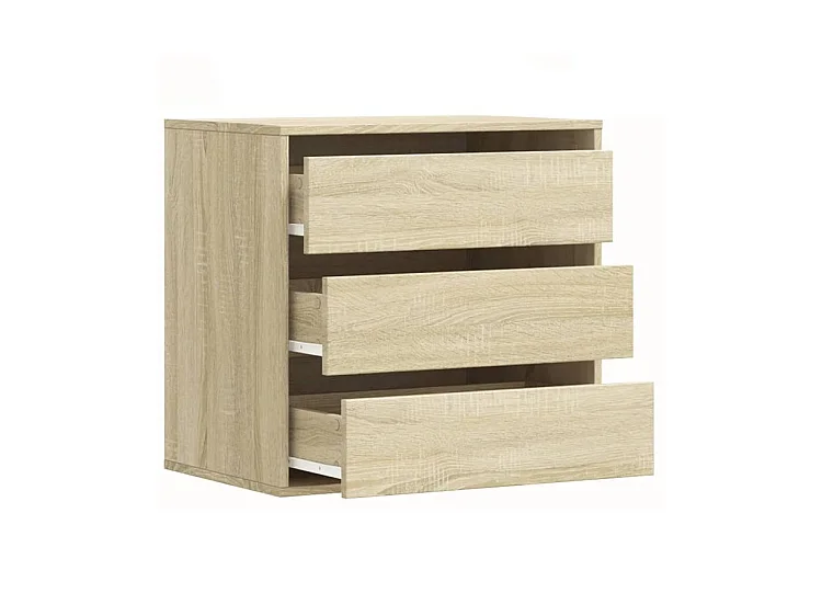 Petite commode 3 tiroirs Basko 60cm - Fonctionnelle pour petit espace-Couleur Chêne clair