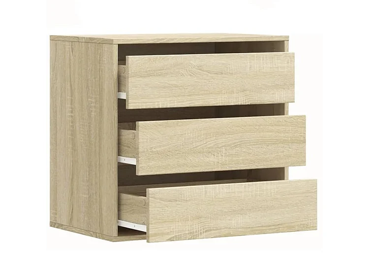 Petite commode 3 tiroirs Basko 60cm - Fonctionnelle pour petit espace-Couleur Chêne clair