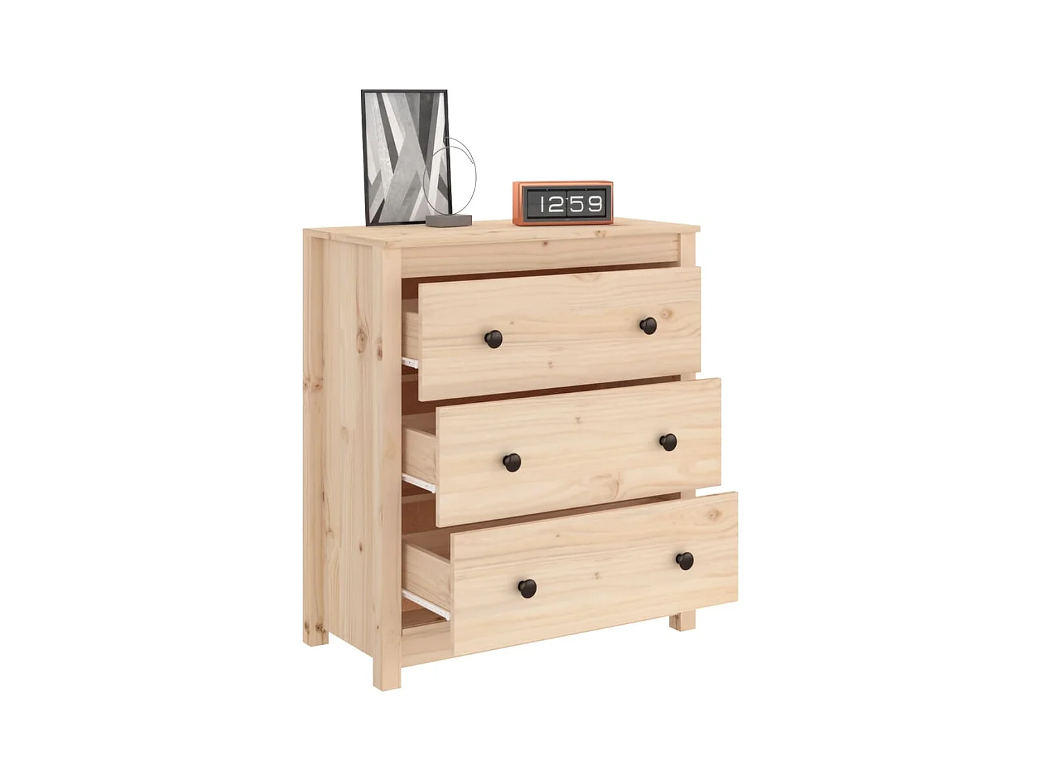 Commode 3 tiroirs en pin massif – Collection Aloska-Couleur Naturel