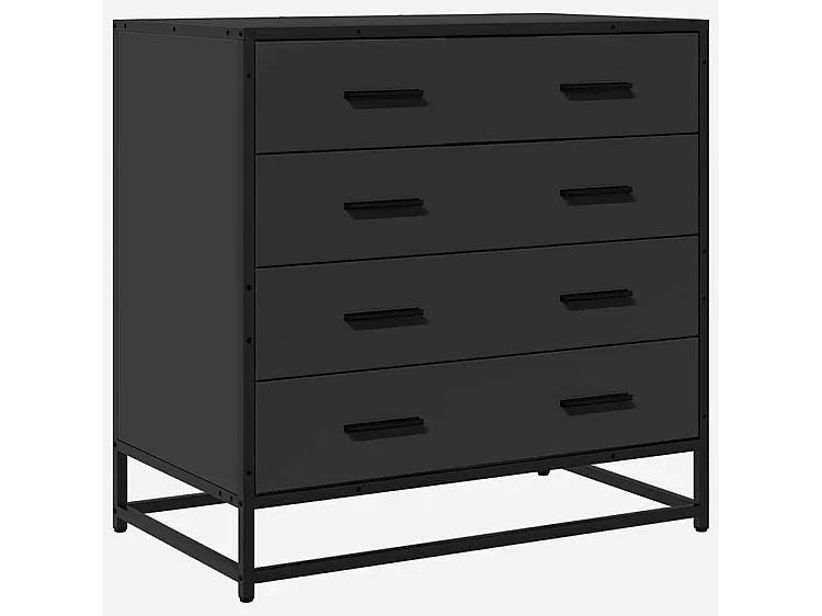 Commode 4 tiroirs Dovany L70xH70xP41 - Bois et métal-Couleur Noir