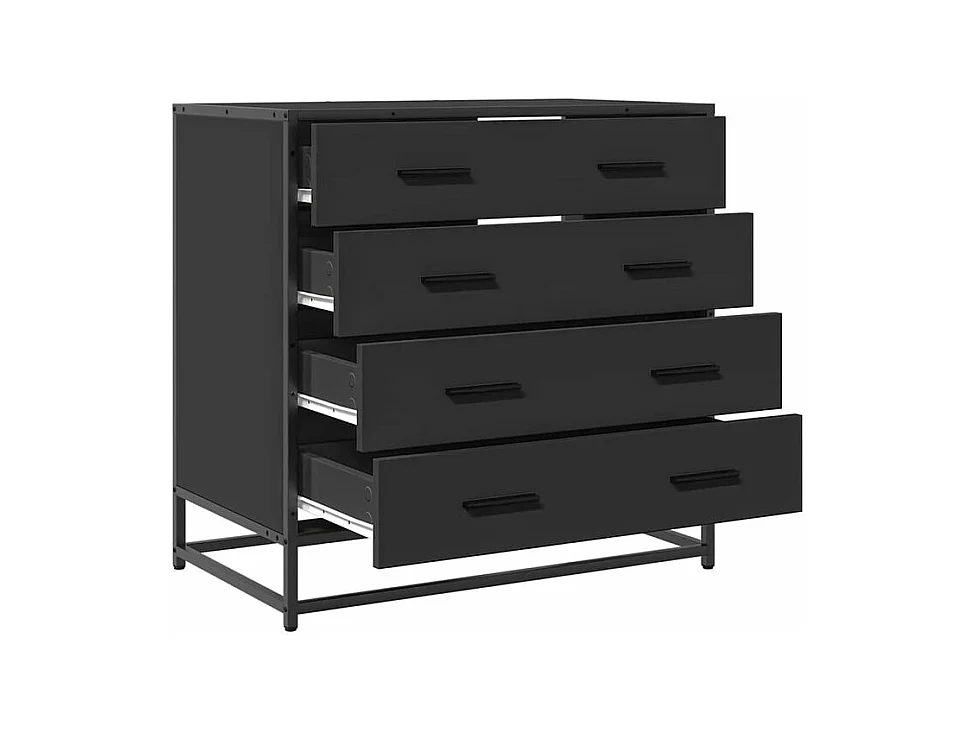 Commode 4 tiroirs Dovany L70xH70xP41 - Bois et métal-Couleur Noir