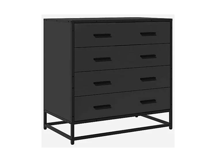 Commode 4 tiroirs Dovany L70xH70xP41 - Bois et métal-Couleur Noir