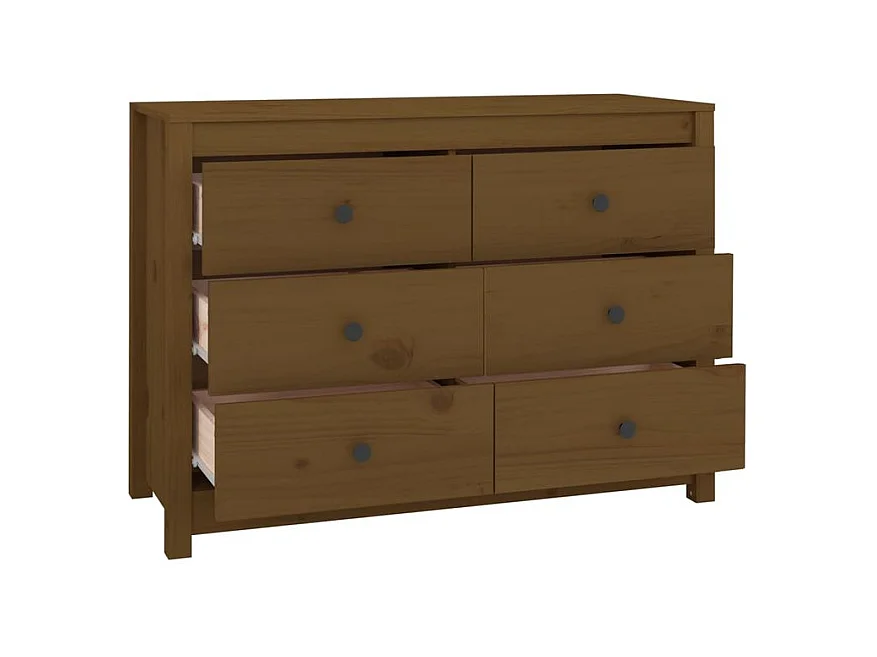 Commode 6 tiroirs en bois de pin massif 100cm – Collection Kaskita-Couleur Marron