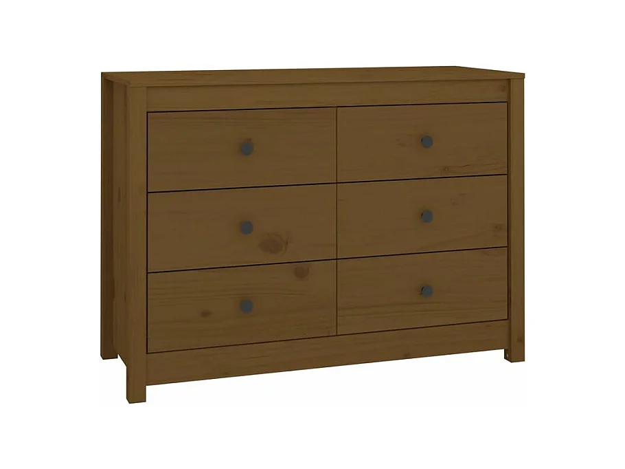 Commode 6 tiroirs en bois de pin massif 100cm – Collection Kaskita-Couleur Marron