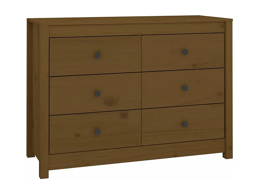 Commode 6 tiroirs en bois de pin massif 100cm – Collection Kaskita-Couleur Marron