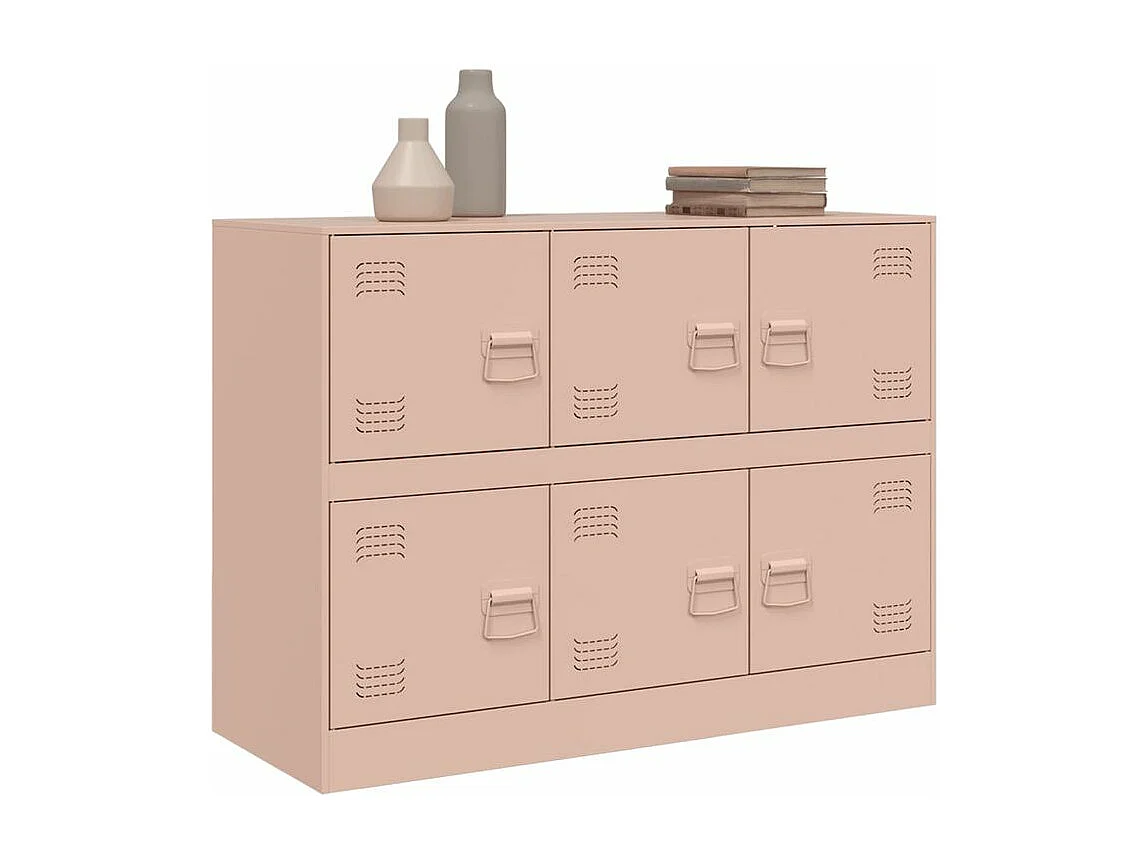 Commode à 6 casiers en acier Klavin 99cm - Style industriel-Couleur Rose clair