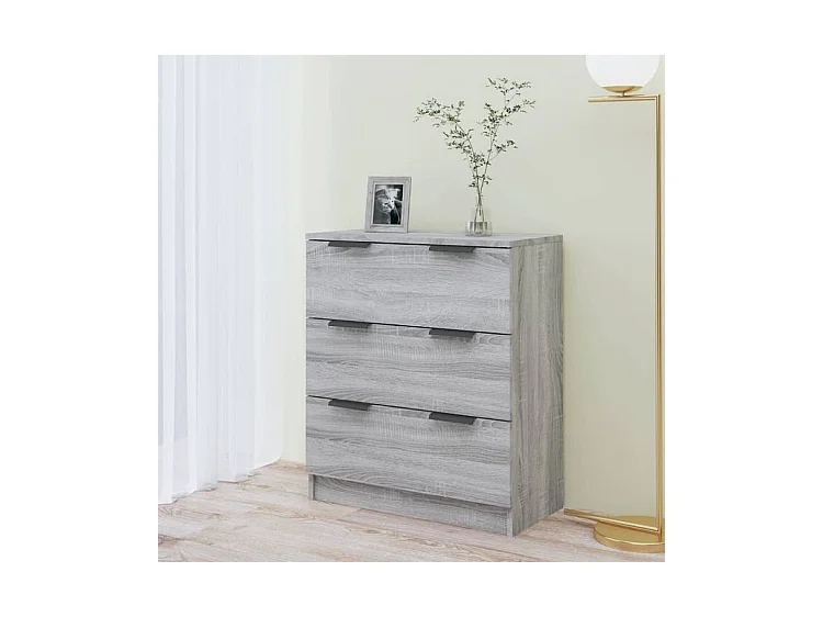 Commode 3 tiroirs moderne Karona 60cm - Choix raffiné pour un rangement efficace-Couleur Chêne gris