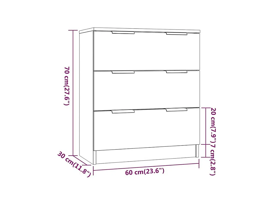 Commode 3 tiroirs moderne Karona 60cm - Choix raffiné pour un rangement efficace-Couleur Chêne gris