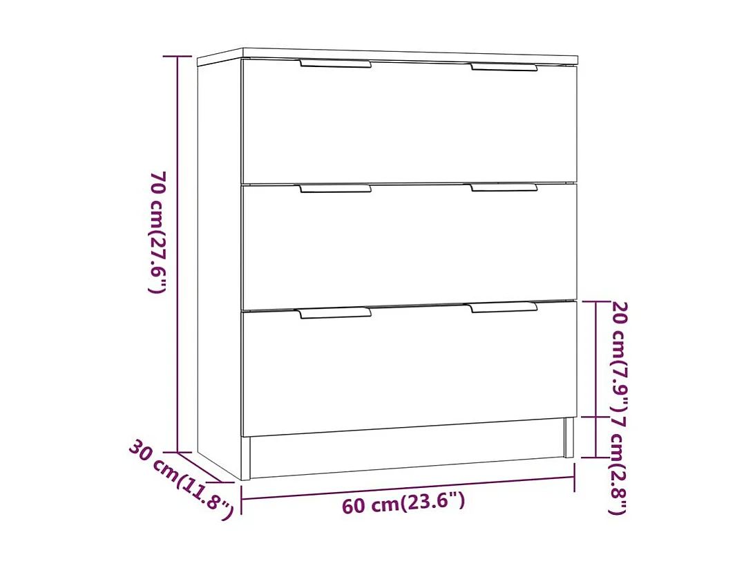 Commode 3 tiroirs moderne Karona 60cm - Choix raffiné pour un rangement efficace-Couleur Chêne gris