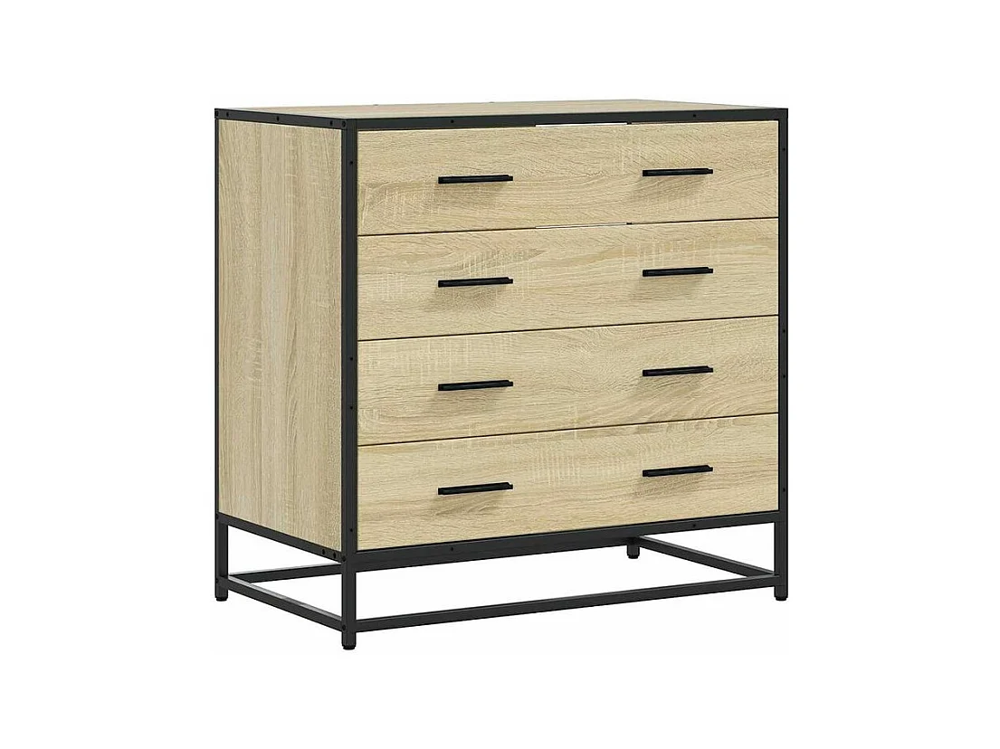 Commode 4 tiroirs Dovany L70xH70xP41 - Bois et métal-Couleur Chêne clair