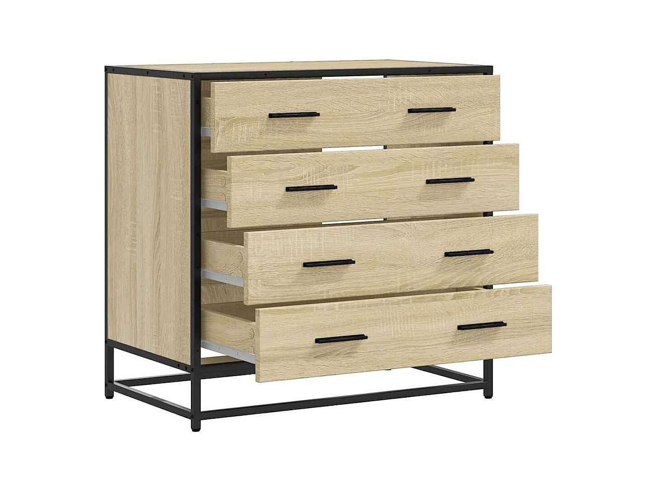 Commode 4 tiroirs Dovany L70xH70xP41 - Bois et métal-Couleur Chêne clair