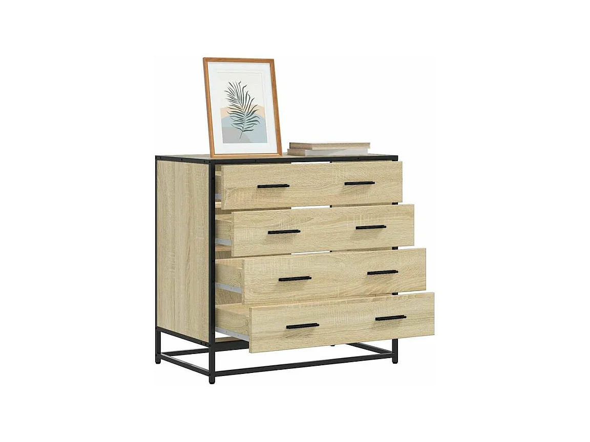 Commode 4 tiroirs Dovany L70xH70xP41 - Bois et métal-Couleur Chêne clair