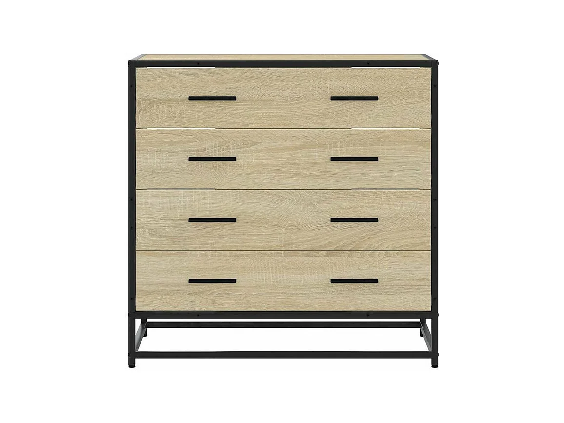 Commode 4 tiroirs Dovany L70xH70xP41 - Bois et métal-Couleur Chêne clair