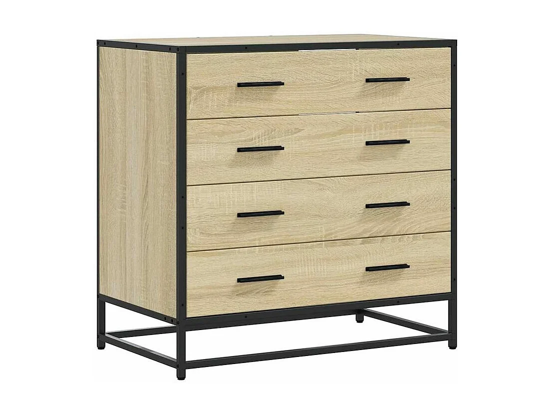 Commode 4 tiroirs Dovany L70xH70xP41 - Bois et métal-Couleur Chêne clair