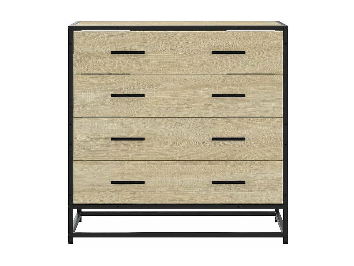 Commode 4 tiroirs Dovany L70xH70xP41 - Bois et métal-Couleur Chêne clair