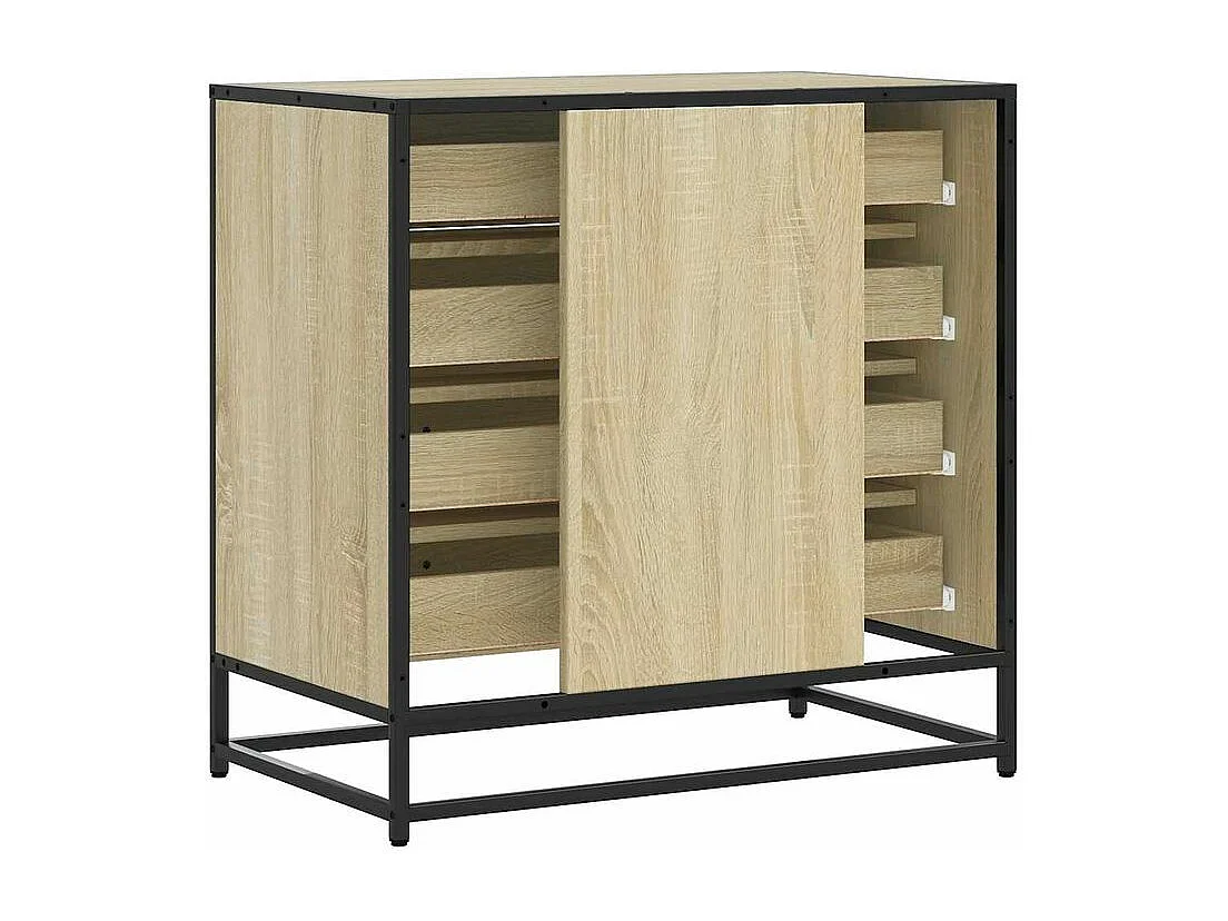 Commode 4 tiroirs Dovany L70xH70xP41 - Bois et métal-Couleur Chêne clair