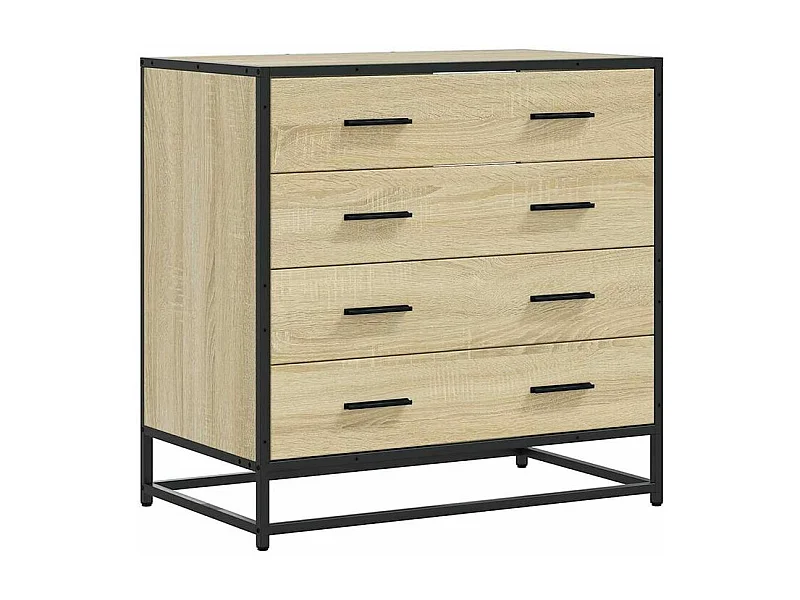 Commode 4 tiroirs Dovany L70xH70xP41 - Bois et métal-Couleur Chêne clair