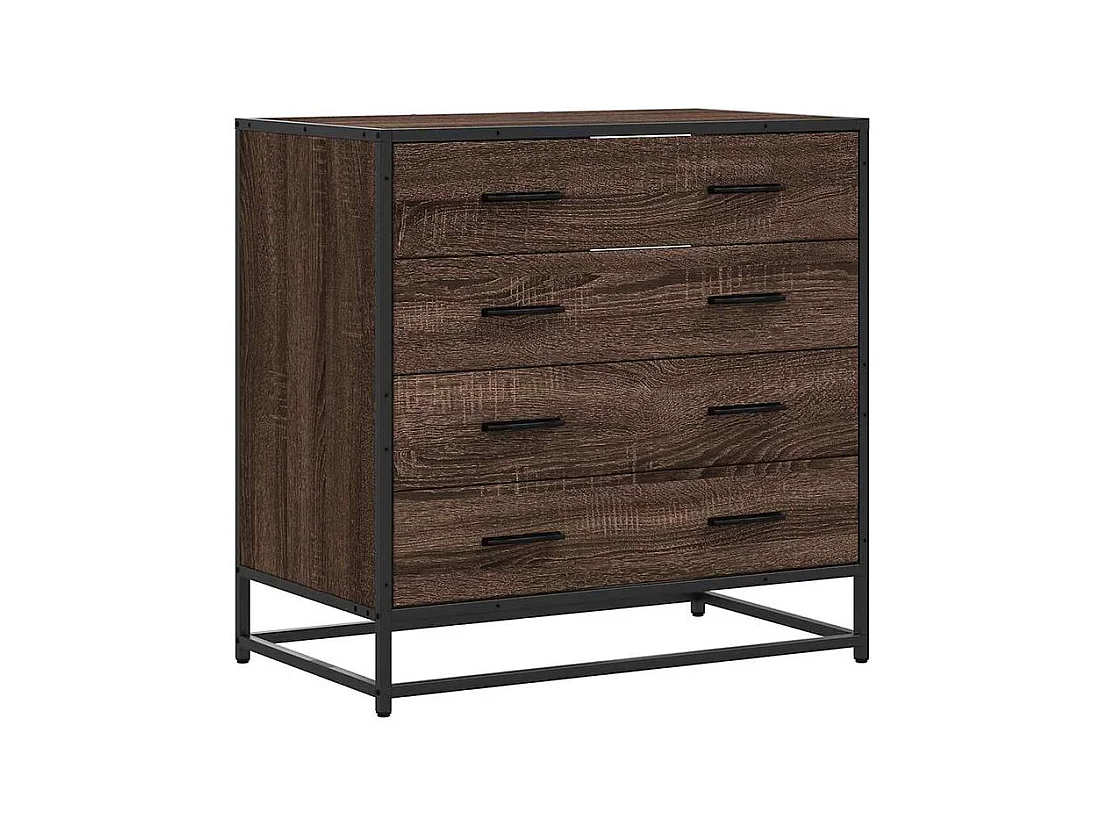 Commode 4 tiroirs Dovany L70xH70xP41 - Bois et métal-Couleur Chêne brun