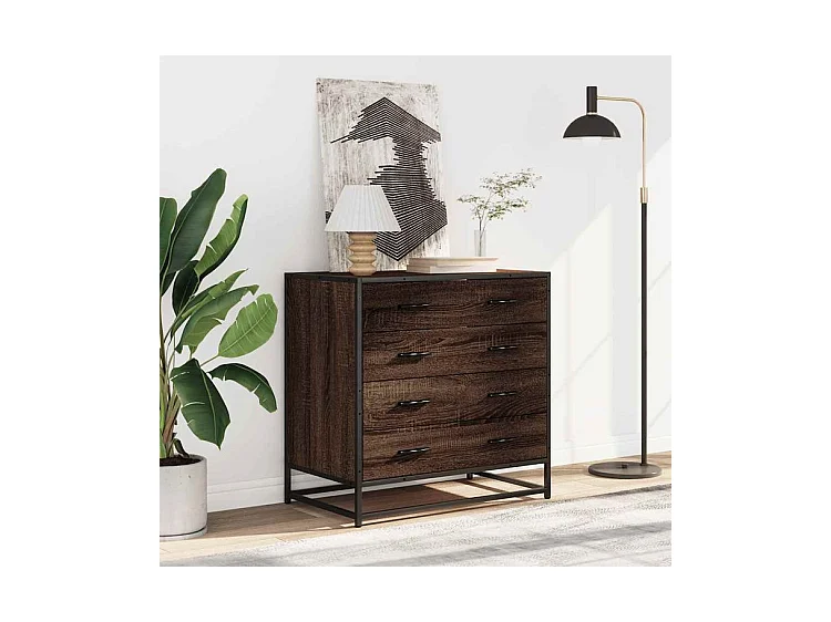 Commode 4 tiroirs Dovany L70xH70xP41 - Bois et métal-Couleur Chêne brun