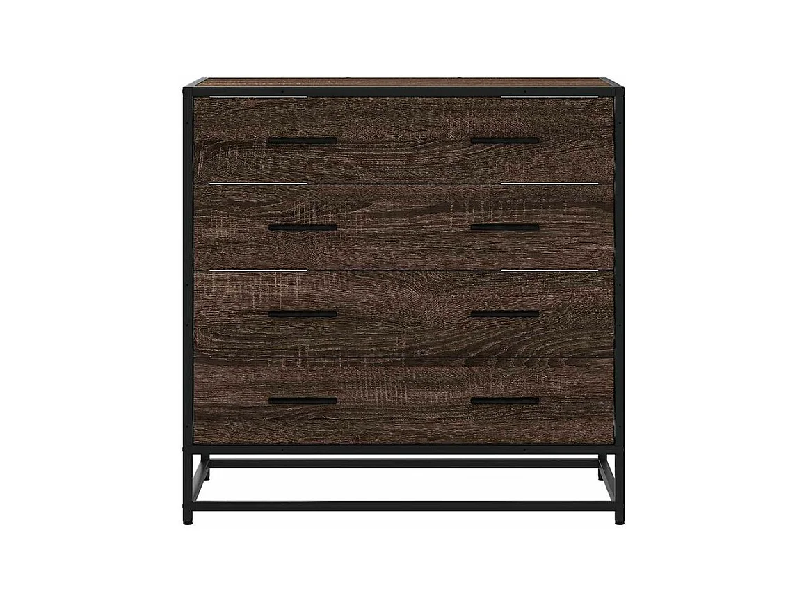 Commode 4 tiroirs Dovany L70xH70xP41 - Bois et métal-Couleur Chêne brun