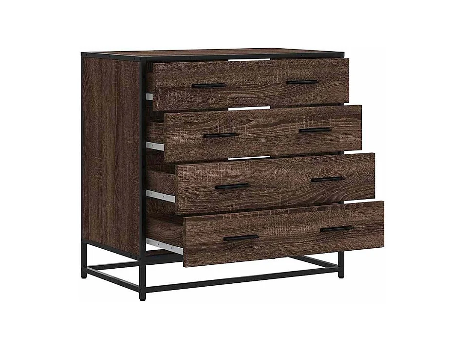 Commode 4 tiroirs Dovany L70xH70xP41 - Bois et métal-Couleur Chêne brun