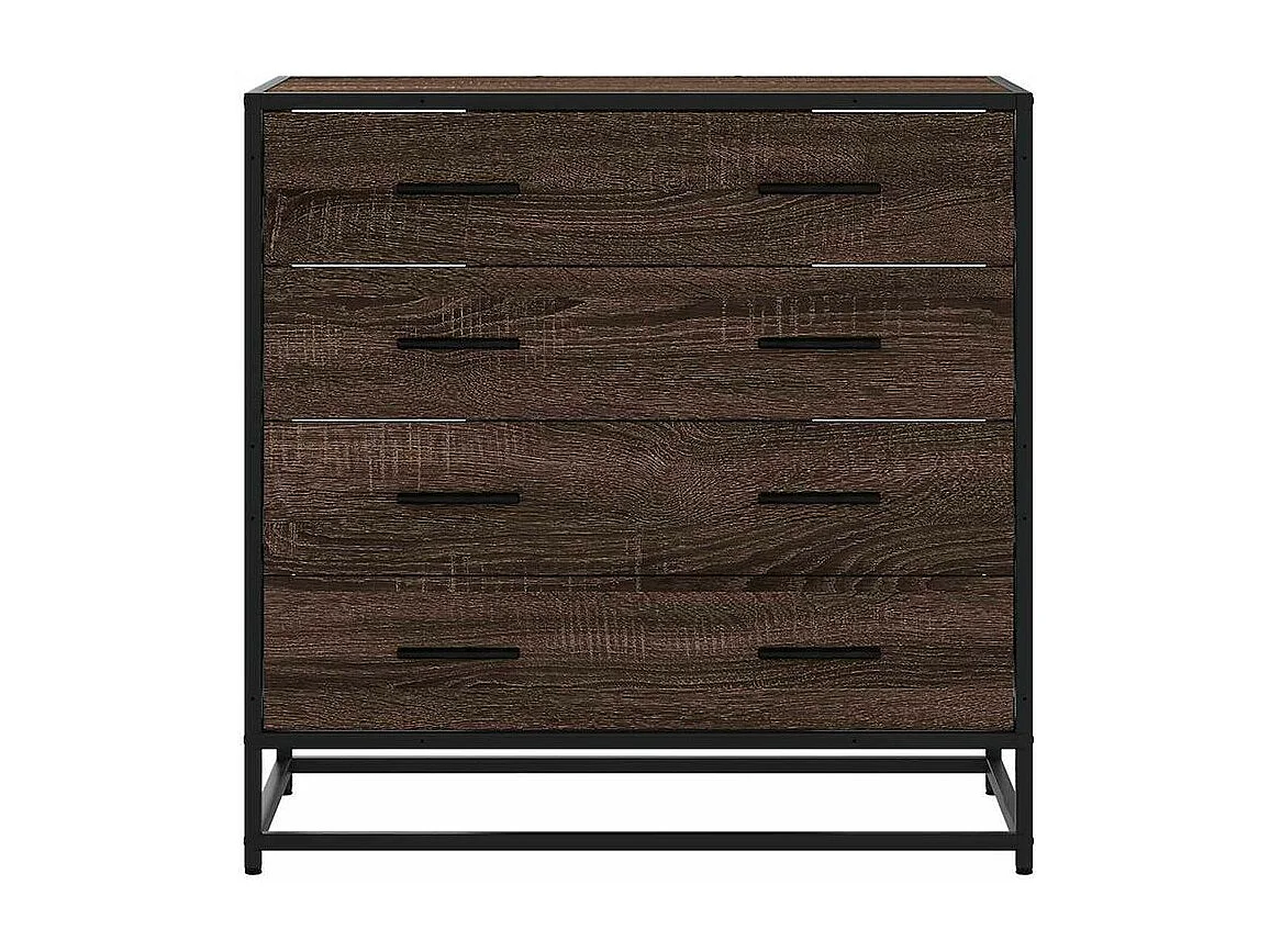 Commode 4 tiroirs Dovany L70xH70xP41 - Bois et métal-Couleur Chêne brun
