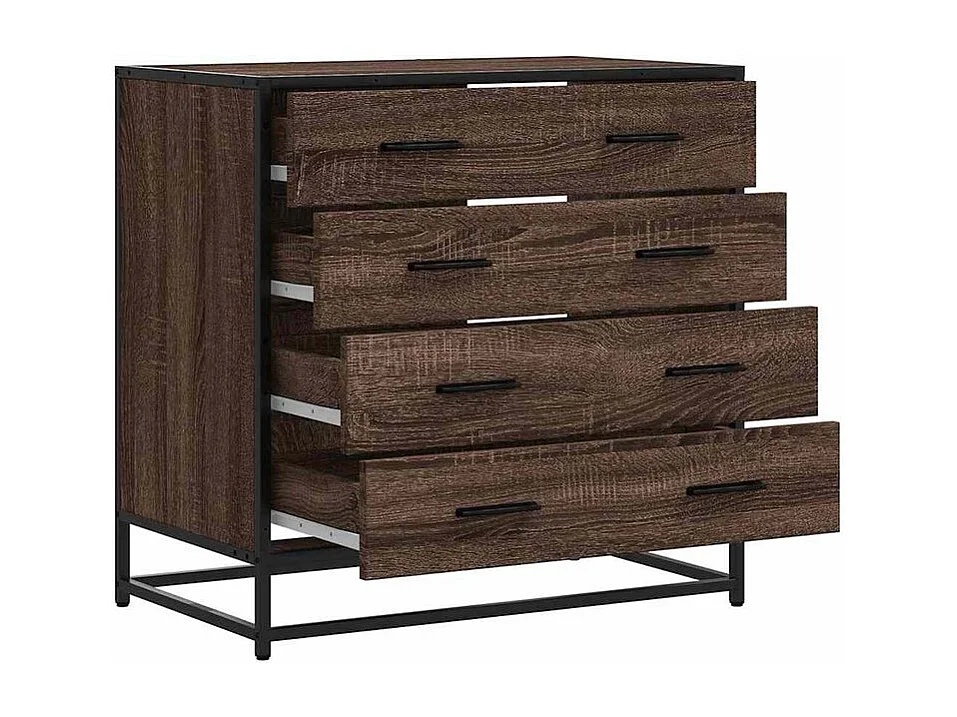 Commode 4 tiroirs Dovany L70xH70xP41 - Bois et métal-Couleur Chêne brun