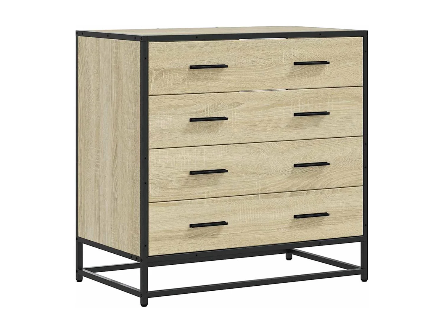 Commode 4 tiroirs Dovany L70xH70xP41 - Bois et métal-Couleur Chêne brun