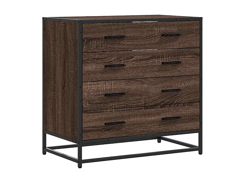 Commode 4 tiroirs Dovany L70xH70xP41 - Bois et métal-Couleur Chêne brun