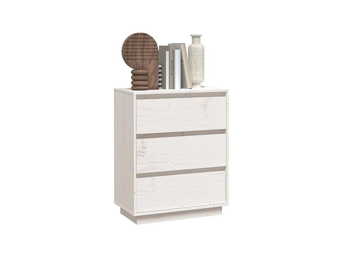 Petite commode en bois massif de pin – Collection Vizion-Couleur Blanc