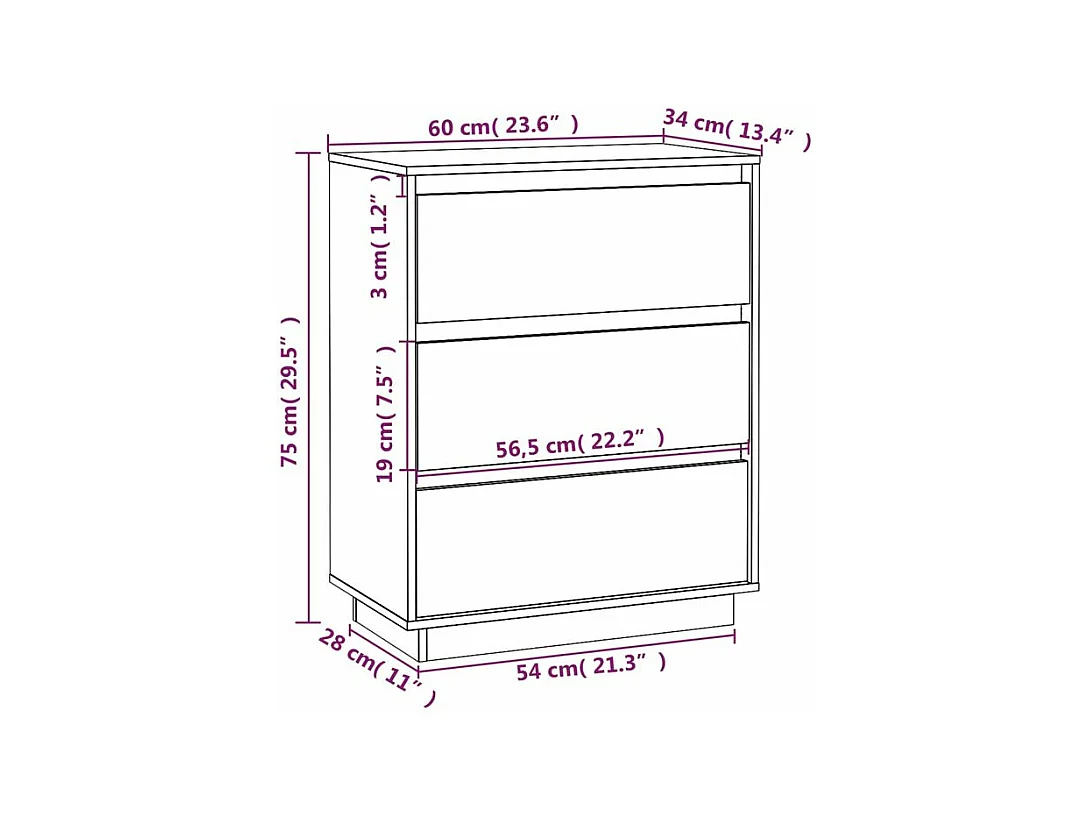 Petite commode en bois massif de pin – Collection Vizion-Couleur Blanc