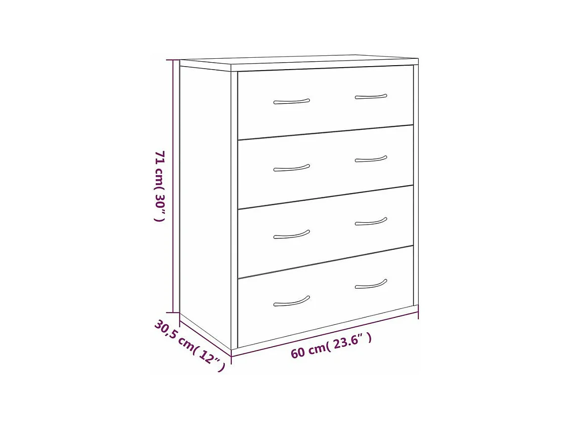 Commode 4 tiroirs Chikee 60cm - Bois d'ingénierie-Couleur Blanc brillant