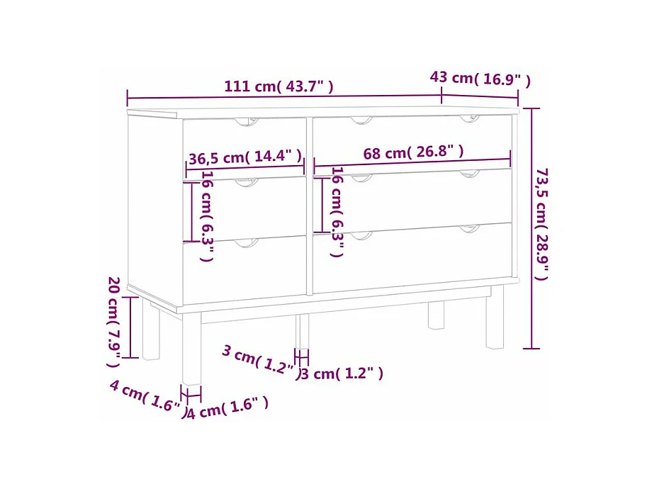 Commode 111x43x73,5 bois de pin massif