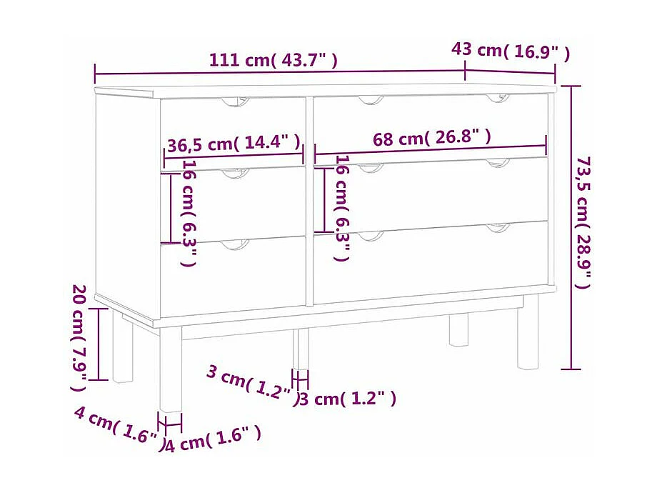 Commode 111x43x73,5 bois de pin massif