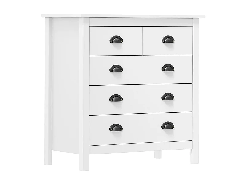 Petite commode 5 tiroirs Kalexia 79cm - Bois de pin massif-Couleur Blanc