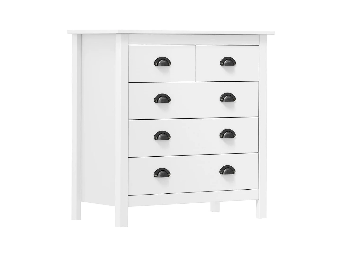 Petite commode 5 tiroirs Kalexia 79cm - Bois de pin massif-Couleur Blanc