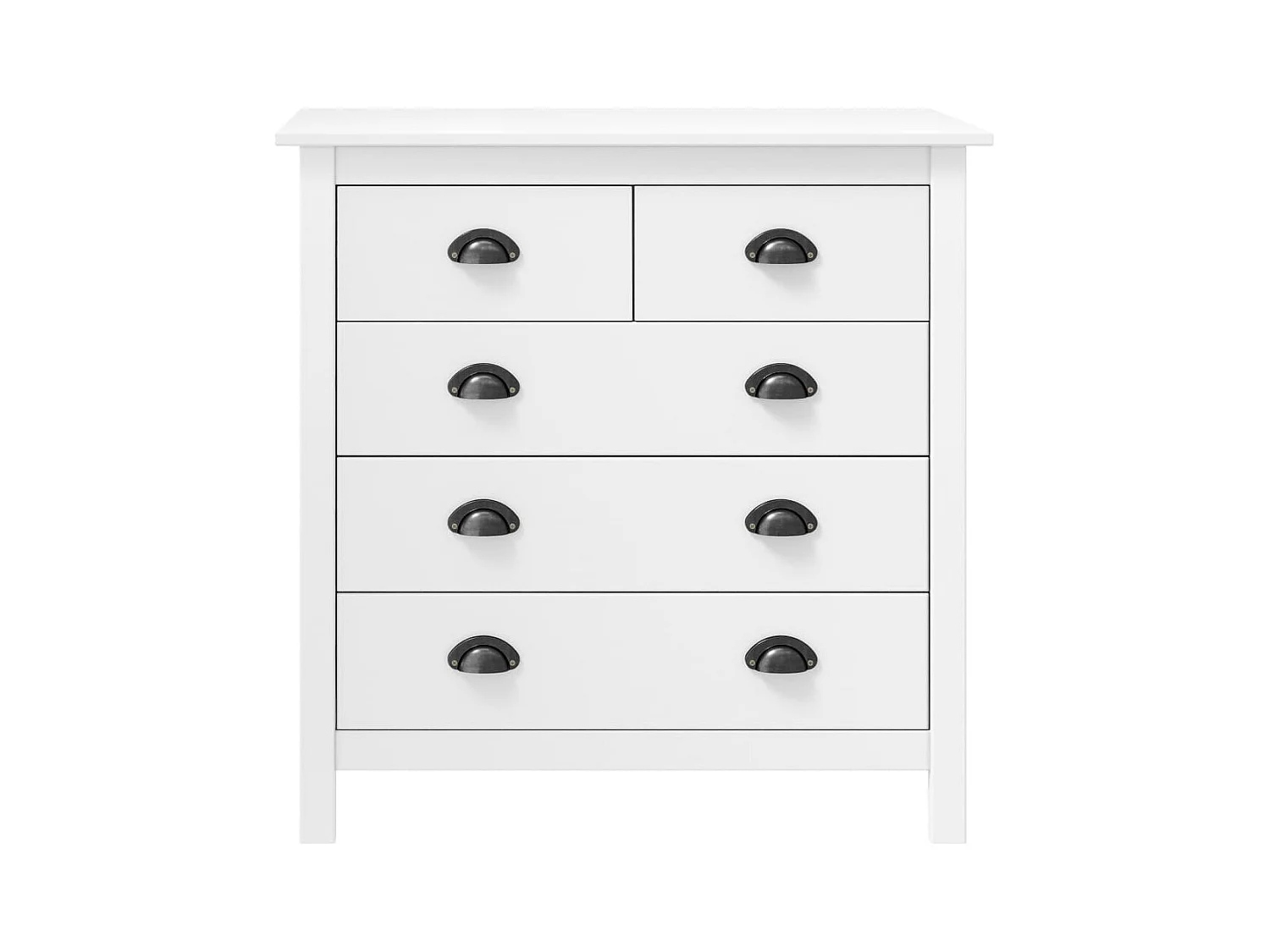 Petite commode 5 tiroirs Kalexia 79cm - Bois de pin massif-Couleur Blanc