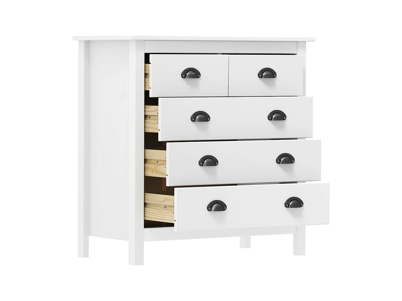 Petite commode 5 tiroirs Kalexia 79cm - Bois de pin massif-Couleur Blanc