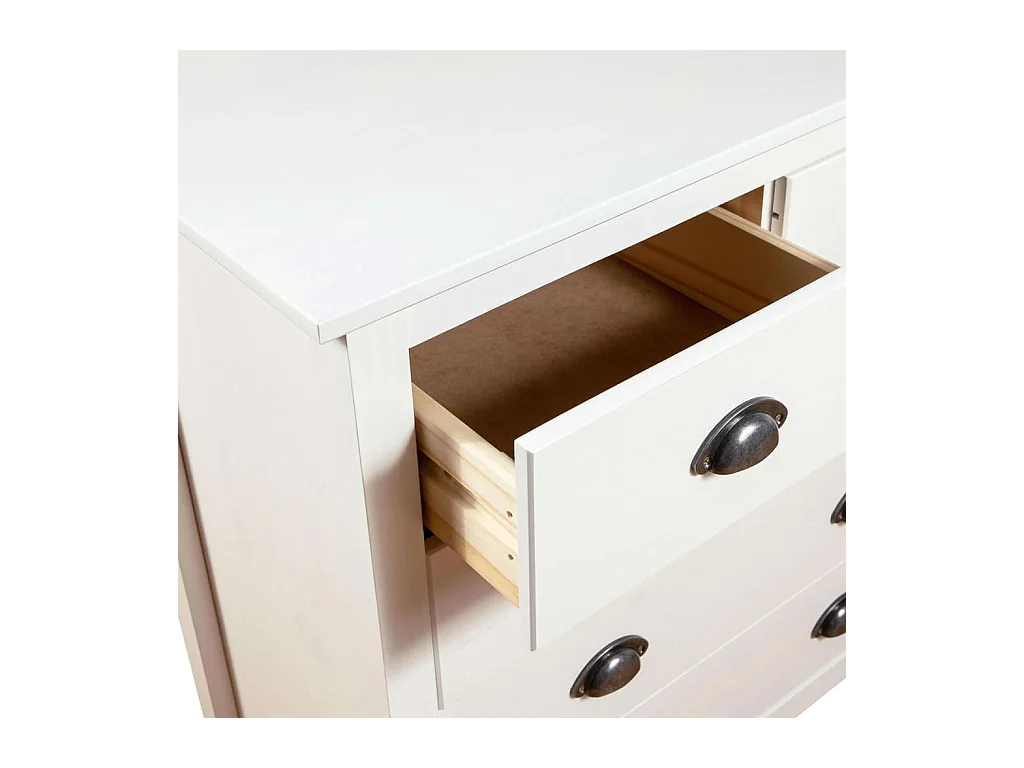Petite commode 5 tiroirs Kalexia 79cm - Bois de pin massif-Couleur Blanc