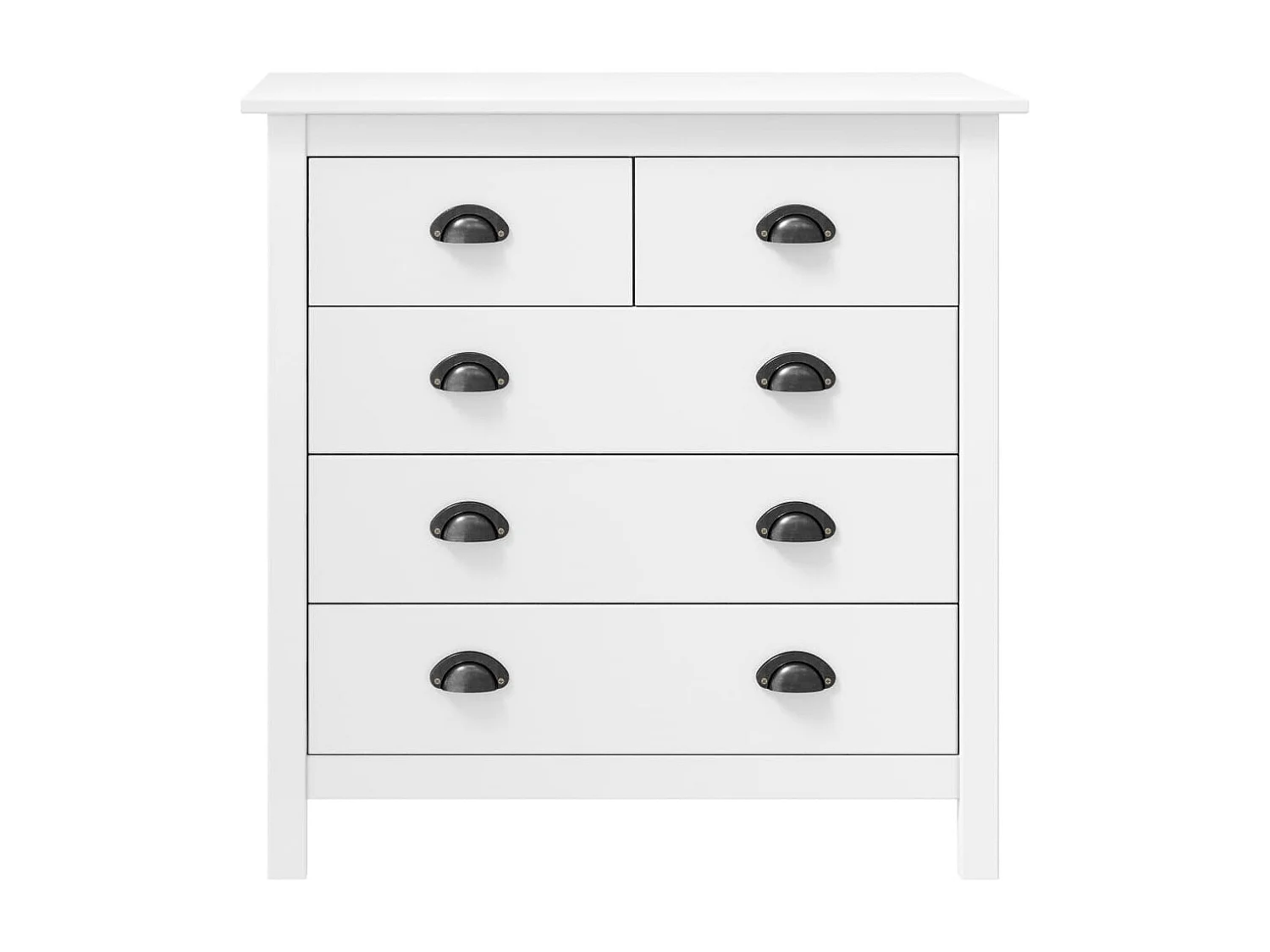 Petite commode 5 tiroirs Kalexia 79cm - Bois de pin massif-Couleur Blanc