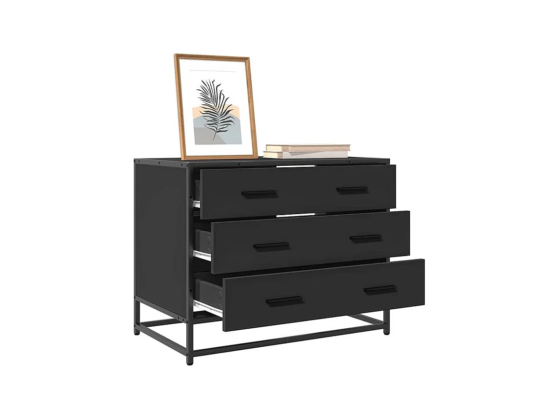 Commode 3 tiroirs Dovany L70xH56xP41 - Bois et métal-Couleur Noir