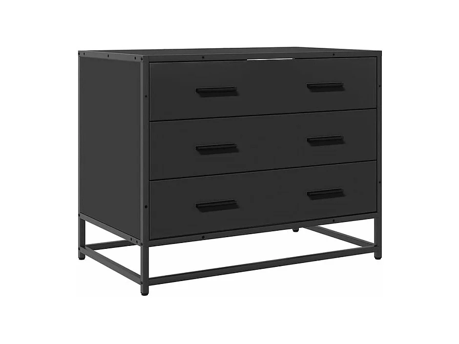 Commode 3 tiroirs Dovany L70xH56xP41 - Bois et métal-Couleur Noir