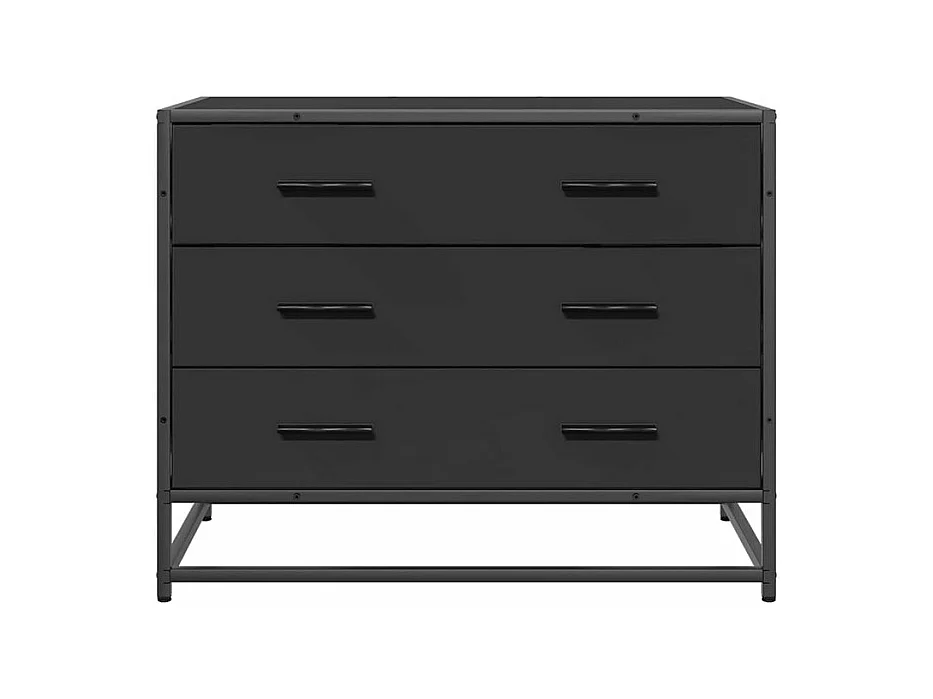 Commode 3 tiroirs Dovany L70xH56xP41 - Bois et métal-Couleur Noir