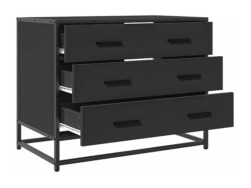 Commode 3 tiroirs Dovany L70xH56xP41 - Bois et métal-Couleur Noir