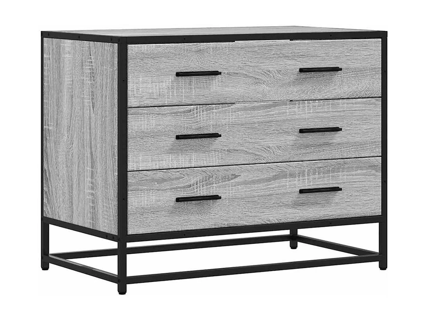 Commode 3 tiroirs Dovany L70xH56xP41 - Bois et métal-Couleur Noir