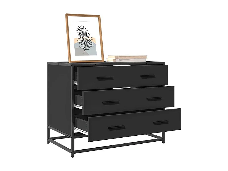 Commode 3 tiroirs Dovany L70xH56xP41 - Bois et métal-Couleur Noir