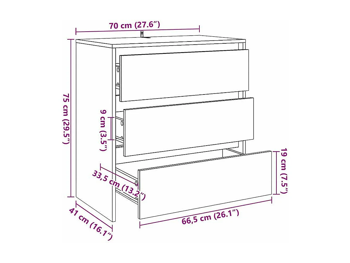 Commode 3 tiroirs en bois Klary 70cm - intemporelle et fonctionnelle-Couleur Marron noisette