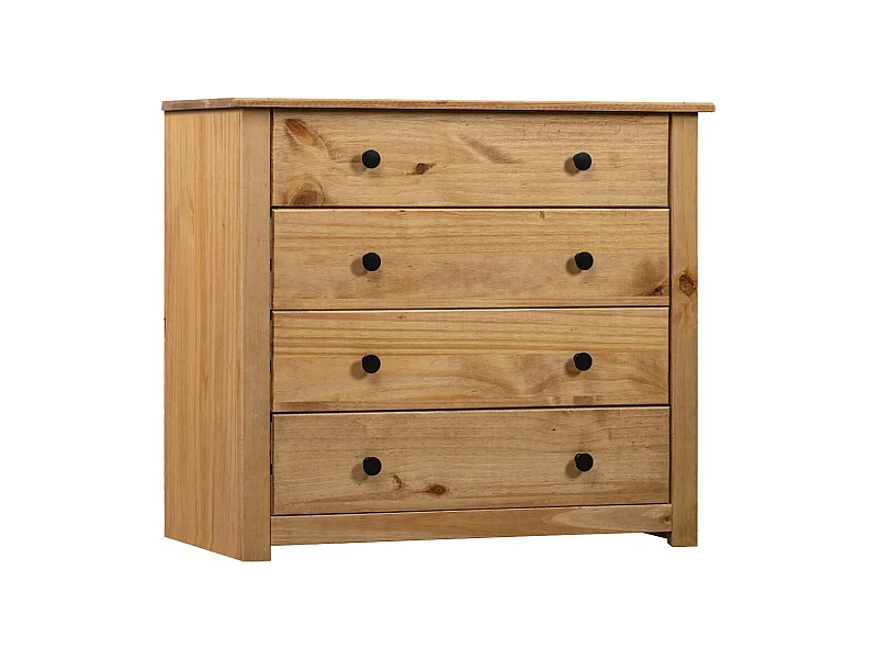 Commode 4 tiroirs en bois de pin massif Autika 80cm – Élégance rustique et praticité-Couleur Naturel