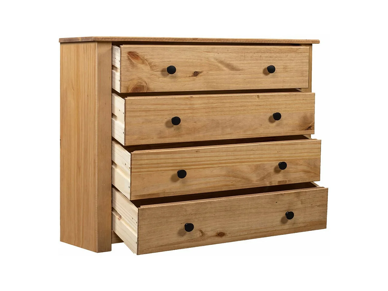 Commode 4 tiroirs en bois de pin massif Autika 80cm – Élégance rustique et praticité-Couleur Naturel